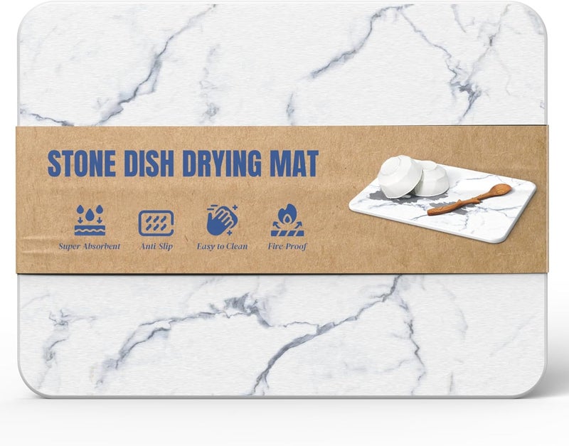 Plentio Quick Dry Stone Drying Mat for Kitchen Counter, Water-Absorbent Diatomaceous Dish Drying Mats, Multi-Purpose Stone Drying Tray for Cups Dishes Bottles - Image 1